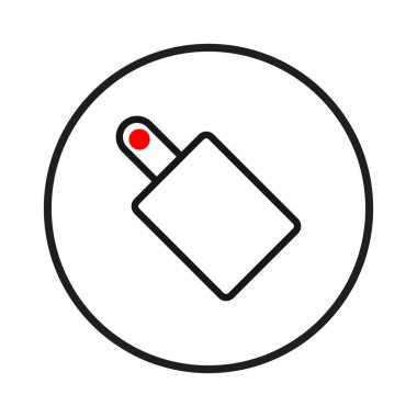 Dairesel bir çerçevenin içindeki uzaktan kumandayı gösteren basit ama etkili bir minimalist tasarım. Kırmızı bir noktayla vurgulanan siyah ve beyaz çizgiler arasındaki zıtlık onu bir sembol yapar.