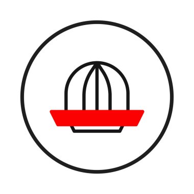 Bir narenciye sıkacağının basit, çarpıcı bir simgesi. Temiz çizgiler ve canlı kırmızı bir aksanla tasvir edilmiş. Bu görüntü, modern bir şekilde tazelik, sağlık ve aşçılık hazırlığı için mükemmeldir.,