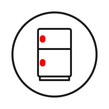 Çemberin içinde siyah çizgili basit bir buzdolabı ikonu temel işlevselliği iletir. İki kırmızı daire, minimalist buzdolabında ayrıntı olarak kullanılabilir.