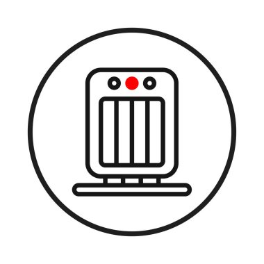 Dairedeki taşınabilir ısıtıcıyı gösteren minimalist bir amblem. Isıtıcı sıcaklığı ve konforu sembolize eder, ev ısıtma sistemlerini, ev aletlerini, kış mevsimini veya