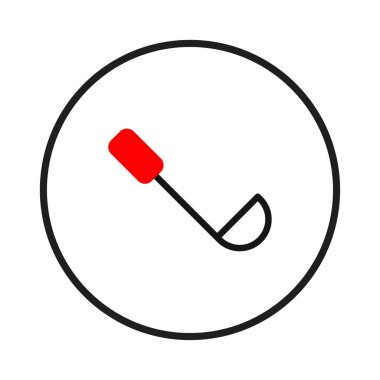 Bir minimalist illüstrasyon dairesel bir sınır içinde yemek pişirme, yemek hazırlama veya aşçılık hizmetlerini temsil etmek için ideal bir kepçe tasvir eder. Temiz tasarımı simgeler, logolar veya