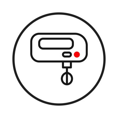 Basit bir siyah-beyaz ikonu vurgulamak için kırmızı noktayla işaretlenmiş bir mutfak karıştırıcı tasarımı içerir. Aerodinamik illüstrasyon, fırın ya da mutfak kavramlarını modern bir şekilde aktarmak için mükemmeldir.