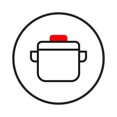 Soyut ve minimalist bir tasvirde bir daire içinde bir pişirme kabı sergilenir; tencere kırmızı kapağıyla aşçılık sanatını çağrıştırır ve basittir. Mutfak, menü, tarif ve...