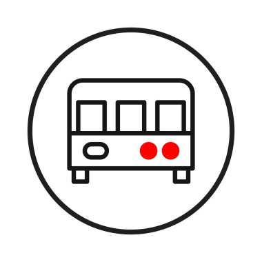 Toplu taşımayı temsil eden minimalist bir vektör görüntüsü. Siyah bir çemberde basit bir bus simgesi, seyahat, kentsel planlama veya ulaşımla ilgili bir sembol veya logo olarak kullanılmak için ideal