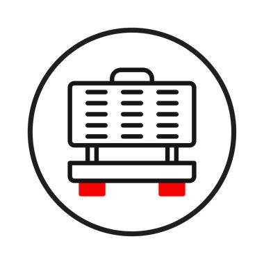 Bir minimalist illüstrasyon dairesel bir çerçeve içinde taşıyıcı benzeri bir nesne tasvir eder. Tasarım basit geometrik şekiller kullanır, destek, organizasyon ve yapı öneren bir simge yaratır. Evet.