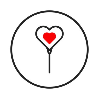 Cesur bir çember çizgisi içinde kalp şeklinde bir balon barındıran büyüleyici minimalist bir grafik. Temiz çizgiler ve canlı kırmızı kalp nakil için uygun basit ve çarpıcı bir görüntü yaratır.