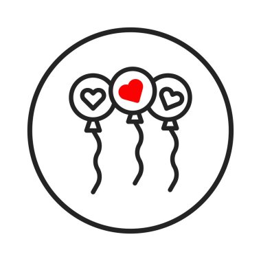 Her birinde bir kalp sembolü olan üç balonun yer aldığı basit ama zarif bir grafik. Yuvarlak bir çerçevede minimalist bir taslak şeklinde sunulan bu, sevgi, neşe ve kutlama, ideal