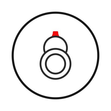 Bu resim, geometrik şekilli ve çarpıcı renk kontrastlı temiz, minimalist bir sembol sunuyor. Dizayn, istiflenmiş dairelerin üzerinde kırmızı bir aksan içeriyor, daha geniş bir çemberin içinde. Şey...