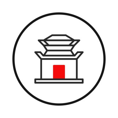 Asya mimari mirasının sembolik bir temsilini sunan biçimlendirilmiş pagoda çizimi. Temiz çizgiler ve minimalist tasarım kültürel özün altını çiziyor.