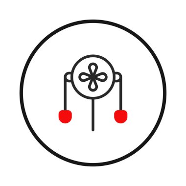 Mekanik bir mekanizmanın stilize bir illüstrasyonu dairesel bir çerçeve içinde dönen bir elementi içerir, makaralara bağlıdır. Bu görüntü, teknolojik gelişim ve sembolik gelişimin bir karışımını yakalar.