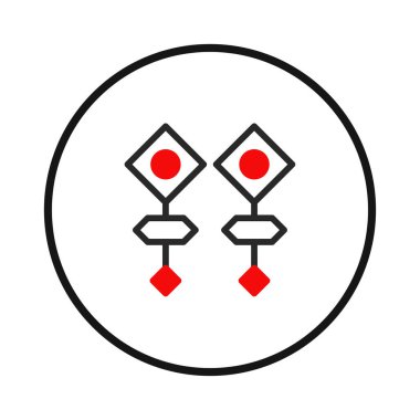 Çemberin içinde geometrik küpeler bulunan, modern ve minimalist bir tasarımı vurgulayan görsel olarak çekici bir illüstrasyon. Eserde zarafet vurgulanıyor ve moda sembolü olarak kullanılıyor.