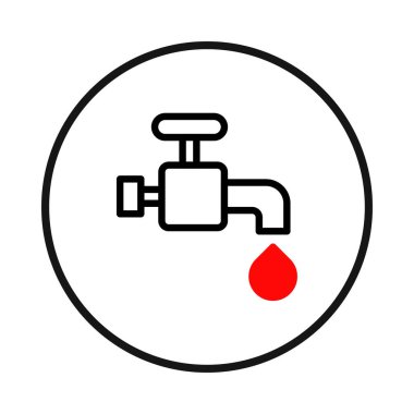 Minimalist bir illüstrasyonda, altında koyu kırmızı bir su damlası bulunan bir musluğun siyah ana hatları yer alır. Bu, su koruma, tesisat çözümleri veya sıvı kaynak hissini çağrıştırıyor.
