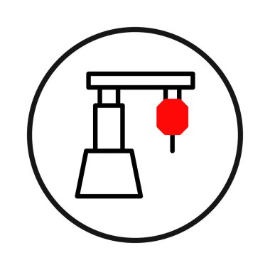 Çizgi, bir dairenin içinde otomasyon ve teknolojik yeniliği temsil eden stilize edilmiş bir robot kolu tasvir eder. Simge, modern ve basit bir tasarım mühendisliği.,