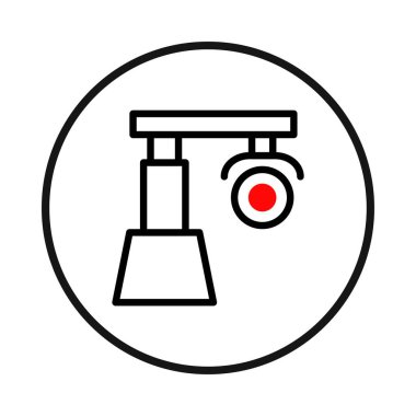 Bu minimalist ikon güvenlik ve sürekli izleme anlamına gelen CCTV izleme sistemini temsil ediyor. Korunma için görsel bir işaret, dijital tetikte olma, ve teknolojik koruma...