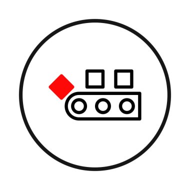 Endüstriyel otomasyon taşıma hattını gösteren basitleştirilmiş bir simge. Bu grafik ürün hareketini ve üretim süreçlerinin verimliliğini vurgular. Aerodinamik sistemi temsil ediyor.