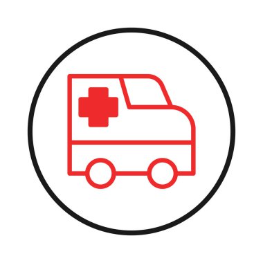 Dairesel çerçeve içinde acil tıbbi hizmetleri vurgulayan bir ambulans sembolü sunan stilize bir tasvir. Acil müdahaleye yanıt olarak sağlık hizmetleri taşımacılığının hayati önemini temsil eder.
