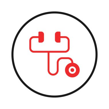 Basit, minimalist bir grafik çizimi, bir steteskopun kırmızı bir dış hatlarını içerir, çıtır çıtır, beyaz bir daire içinde konumlandırılmıştır. Temiz tasarım sağlık, kardiyoloji ve tıbbi hizmetleri temsil etmektedir.