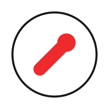 Aerodinamik bir görsel, ince siyah bir çizgi tarafından çerçevelenmiş, düz beyaz bir daire içinde köşegen şeklinde parlak kırmızı bir dikdörtgen şekil sunar. Bileşim, somutlaştırıcı minimalizm, temel geometrik formlar kullanır.