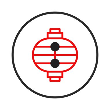 Dairesel çerçeve içinde kırmızı ve siyah bir fenerin stilize grafik çizimi, doğulu estetiği çağrıştırıyor. Geleneksel Asyalı şenlik kutlamalarıyla ilgili kavramları aktarmaya uygundur.