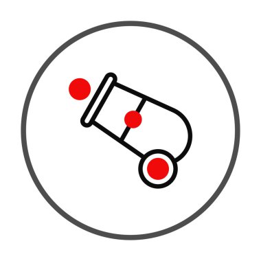 Dairesel çerçeve içinde parlak kırmızı kürelerle vurgulanmış bir top ikonunun temiz ve modern bir çizimi. Bu tasarım strateji, güç ve kesinlik kavramlarını iletir ve onu uygun kılar.