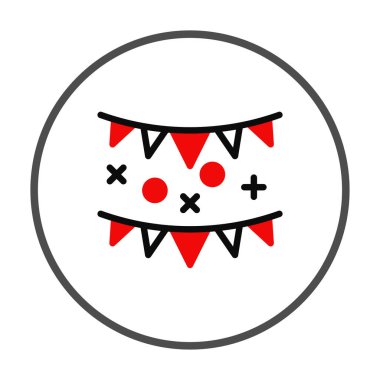 Minimalist bir festival ikonu üçgen bayraklar, daireler ve haçlar gösterir neşeli ve kutlayıcı bir his yaratır. Davetiyeler, afişler ya da dekorasyonlar için mükemmel. Bu temiz tasarım bir anlam katıyor.