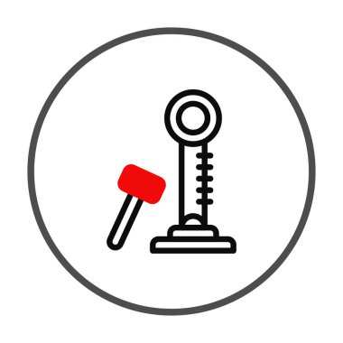 Basitleştirilmiş bir illüstrasyon, temiz beyaz bir arkaplana karşı çekiçle yapılan yüksek forvetli bir karnaval oyununu gösteriyor. Güçlü adam oyun kulesinde gözle görülür artışlar var, değerlendirmeyi sembolize ediyor