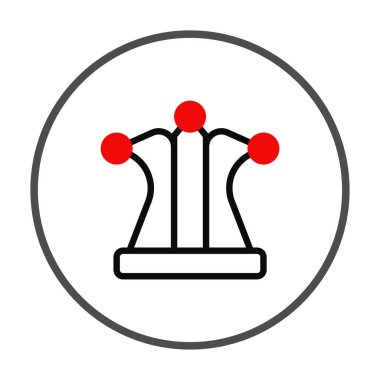 Dengeli bir soyut tasarım kırmızı küreleri sergiliyor ve simetrik siyah yapıların üzerinde uyumlu bir şekilde diziliyordu. Temiz bir çember içinde kapsülleştirildiğinde, illüstrasyon görsel bir his uyandırır.