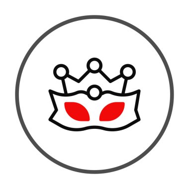 Mücevher kürelerden taçla süslenmiş dekoratif maskeli bir amblem. Bu anımsatıcı görüntü kutlama, gizem ve zarif kılık değiştirme duygusunu aktarıyor.