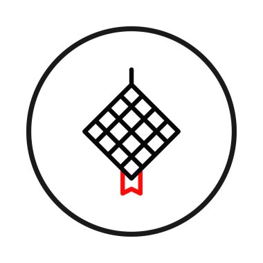 Biçimlendirilmiş bir illüstrasyonda, dairesel bir çerçevenin içindeki temiz çizgilerle yapılmış eşkenar dörtgen şekilli bir örgü bulunur. Tasarım kültürel sanatçılık ve şenlikli kutlama hissi yayıyor.