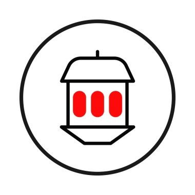 Minimalist bir yaklaşımla yaratılmış bir fenerin temiz ve özlü bir tasviri. Tasarım, modern çağda ışığı ve rehberliği temsil eden basit bir siyah hatlara karşı koyu kırmızı aksanlar içeriyor.,