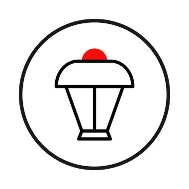 Bir minimalist grafik gösterimi dairesel çerçeve içinde basitleştirilmiş bir sokak lambasını sergiler. Tasarım siyah çizgiler kullanır ve tepede fark edilebilir kırmızı bir daire çizer, temiz ve
