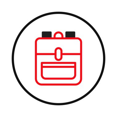 Görüntü, dairesel bir çerçevenin merkezindeki bir sırt çantasının stilize edilmiş bir simgesini gösteriyor. Sırt çantası tasarımı basit ve grafiksel, seyahat, okul ve organizasyon kavramlarını çağrıştırıyor. Şey...