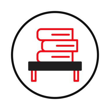 Minimalist bir illüstrasyonda öğrenme, bilgi ve eğitimi sembolize eden küçük bir masanın üzerine dizilmiş bir yığın kitap yer alır. Simge benzeri tasarım bilgi toplama ve akademik