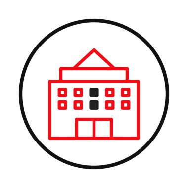 Dairesel bir çerçevenin içindeki stilize yapı, tasarım, mimari kavramlar, inşaat ve gayrimenkulleri sembolize eder. Bu minimalist illüstrasyon temiz ve modern bir görüntü sunuyor.