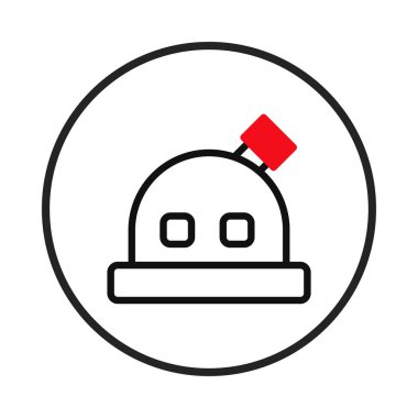 Cesur kırmızı tetiğe sahip minimalist bomba ikonu hem geçmişe dönük nostalji hem de modern tasarım basitliğini yakalıyor. Temiz siyah çizgiler ve beyaz alan çarpıcı, unutulmaz bir boşluk yaratır.