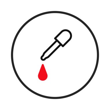 Temiz ve modern bir illüstrasyon, bilim ve tıptaki kesinliği sembolize eden canlı kırmızı bir damlayı temsil ediyor. Sıvı kullanım, deney kavramını iletir.,