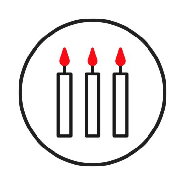 Şekillendirilmiş, minimalist vektör illüstrasyonunda canlı kırmızı alevleri olan üç mum sergileniyor. Basit bir çemberin içine gizlenmiş tasarım, temiz halkasıyla bir huzur ve hatıra hissi yaratıyor.