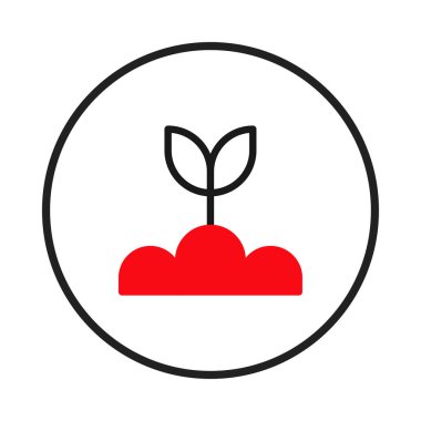 Yeryüzünden çıkan bir tohumu temsil eden basit bir ikon, bitkinin altındaki kırmızı şekillerle sembolize ediliyor. İllüstrasyon yaşamın başlangıcını, tarımsal uğraşları ve