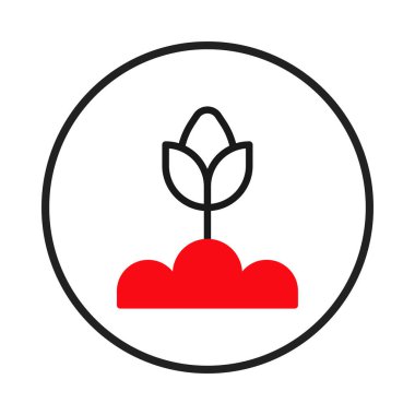 Yerden çıkan basit bir bitki simgesi, dairesel bir çerçeveyle kaplanmış. Büyümeyi, doğayı ve yeni başlangıç kavramını temsil ediyor. Bahçe ve çevre ile ilgili projeler için ideal