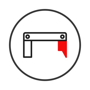 Görüntü, dairenin içinde çizilen minimalist bir çizgiyi gösteriyor. Kısıtlanma noktasını vurgulayan belirgin kırmızı bir unsurla biçimlendirilmiş bir engel tasvir ediliyor. Temiz tasarım net bir şekilde iletir.