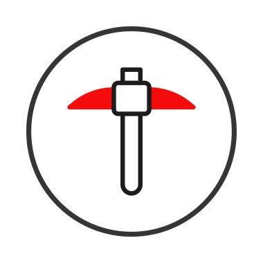 Kazma aracını gösteren, madenciliği, kaynak keşiflerini ve endüstriyel faaliyetleri sembolize eden basitleştirilmiş bir doğrusal çizim. İllüstrasyon dairesel bir çerçeve içinde ve bir sunum