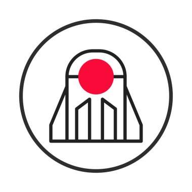 Soyut bir geometrik tasarım, merkezde çarpıcı kırmızı bir nokta ile stilize edilmiş bir yapıya sahiptir. Dairesel bir çerçeveyle kaplandığında, minimalist tasarım bir modernlik hissi uyandırır.