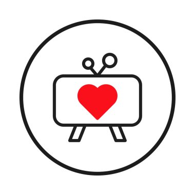 Ekranında öne çıkan bir kalp sembolünü gösteren klasik bir televizyon seti tasviri. Görüntü, sevgi temalarını, klasik medyayı sevmeyi ve teknoloji ile...