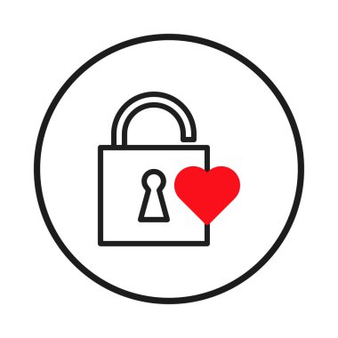 Aşkı ve güvenliği temsil eden minimalist bir grafik, kilidin yanında duran bir kalp olarak gösterilir. Sanat eserleri, fikirlerin taşınması için uygun, temiz ve çağdaş bir tasarım için basit çizgiler kullanır.