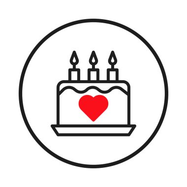 Harika bir minimalist tasarım. Temiz çizgilerle yapılmış, kalbi olan bir doğum günü pastası ikonu sergiliyor. Şenlikli tasarımlar için mükemmel bir eğlence, kutlama ve tatlı anları taşır.,