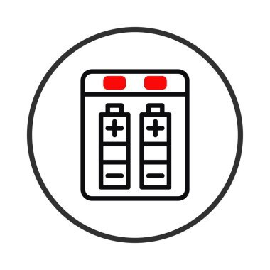 Bu illüstrasyon, temiz bir taslak tarzıyla şarj olan bir batarya istasyonunu tasvir eder. Minimalist simge, enerji depolama ve elektrik enerjisini çağdaş bir tasarım ile ön plana çıkarıyor.