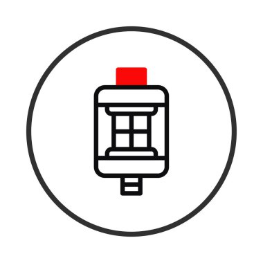 Minimalist bir illüstrasyon, üzerinde kırmızı aksanlı temiz bir tasarım olan elektronik bir sigara buharlaştırıcı sunar. Aygıt dairesel çerçeve içinde kapsülleştirilmiş, temsil etmek için ideal