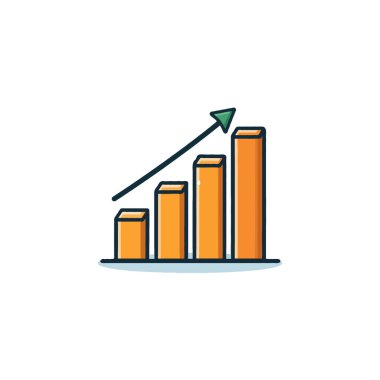 Okla yükselen bir bar grafiği iş gelişimini ve ilerici finansal kazancı gösteriyor. Bu sembolik tasarım ekonomik iyileşme, yatırım stratejisi ve iyimserliği temsil etmektedir.