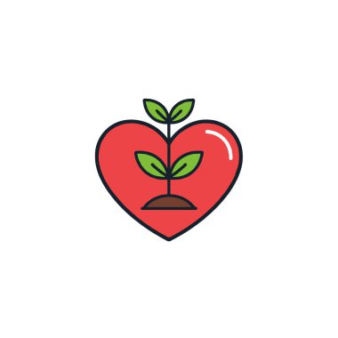 Bu resim, yeni hayatın yetiştirilmesini ve büyümesini sembolize eden, içinde genç bir filiz bulunan stilize edilmiş bir kalbi gösteriyor. Bakım, sevgi, çevresel sorumluluk ve umut verici konuları çağrıştırır.