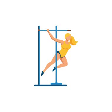 Bu resim, yatay bir çubukta barfiks çeken kararlı bir kadın tasvir ediyor. Gücü, bağlılığı ve sağlıklı bir yaşam tarzını sembolize ediyor. Bu bir spor, spor ve spor sunumu.